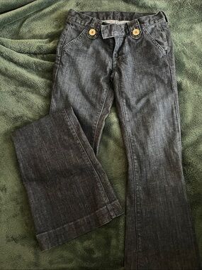 Anlo Dark Gray Wide-Leg Jeans with Buttoned Waist